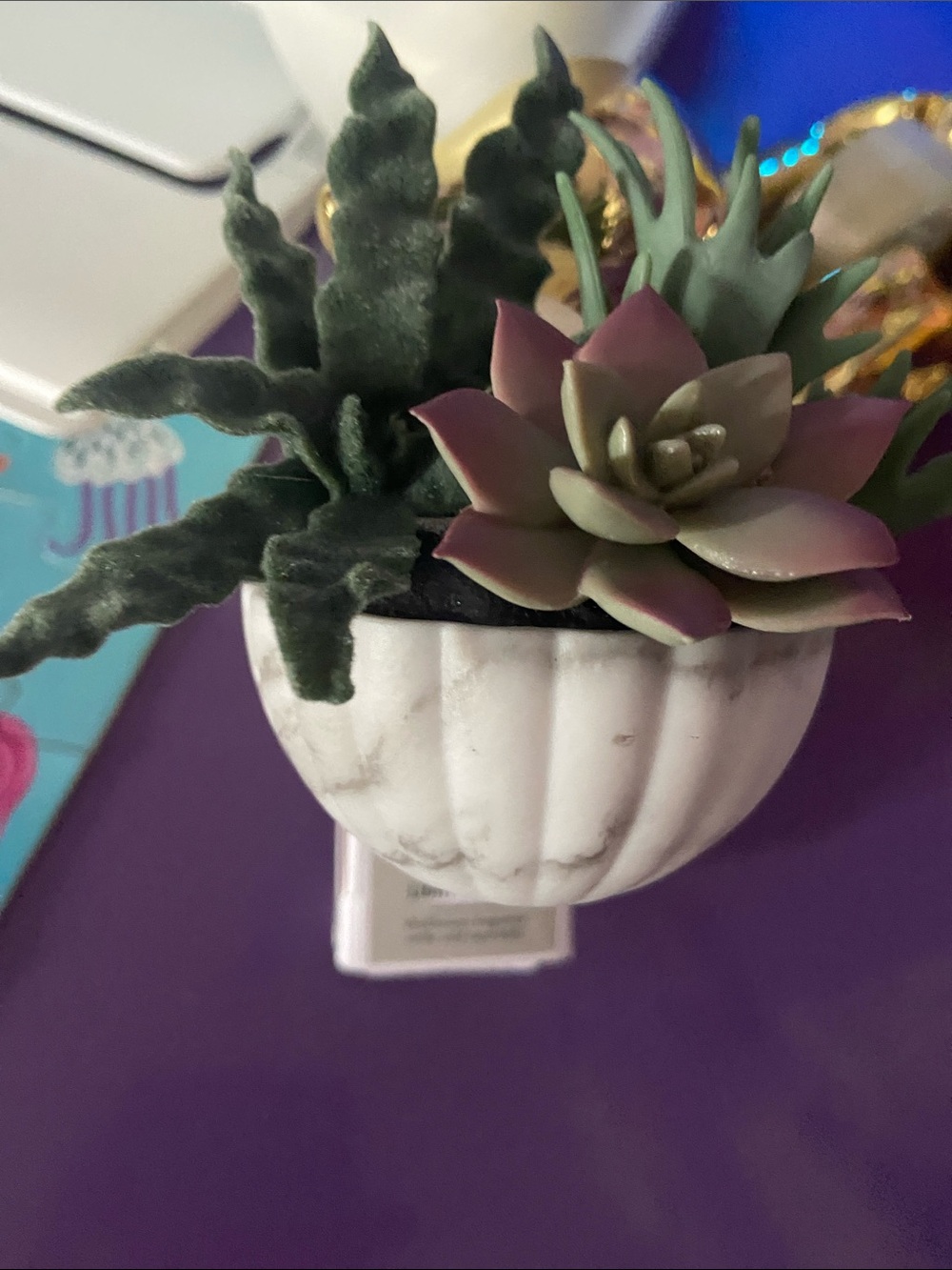 Bath & Body Works Faux Succulent Bowl in Green and Dusty Rose wallflower